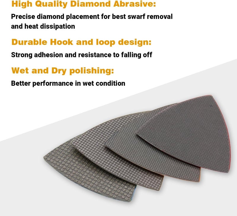 ComeFloor Triangular Diamond Polishing Pads for Corner Edge, Electroplated Sanding Pads for Oscillating Multi-Tools, 3’’(80mm), Grit 60-400, 4PCS - Image 4